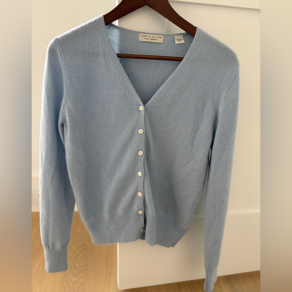 Light Blue V-Neck Cardigan Cashmere Sweater